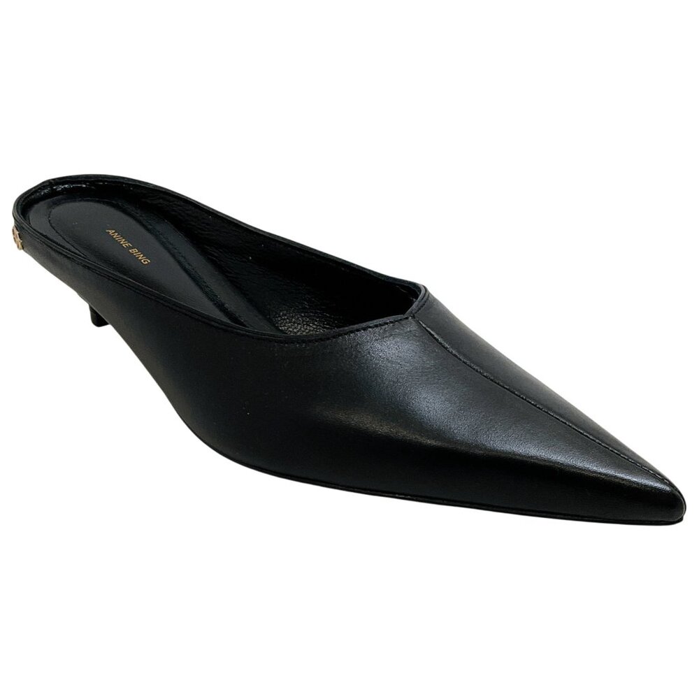 Anine Bing Black Leather Rooney Kitten Heel Mules